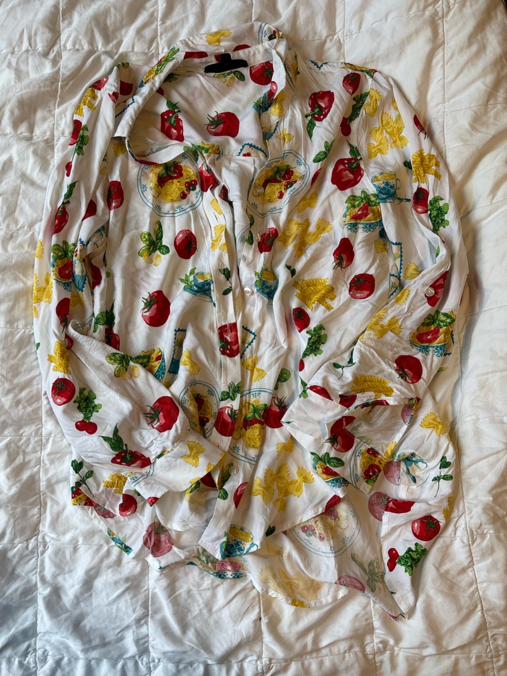 Tomato Pasta Italian Food Print Tunic Button Up Blouse